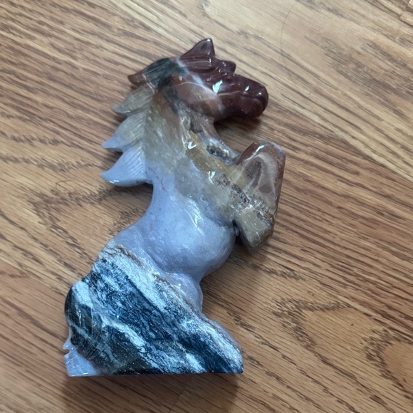 Handcrafted Ocean Jasper Horse Figurine - Brown, Pink, and Gray - Picture 2 of 3